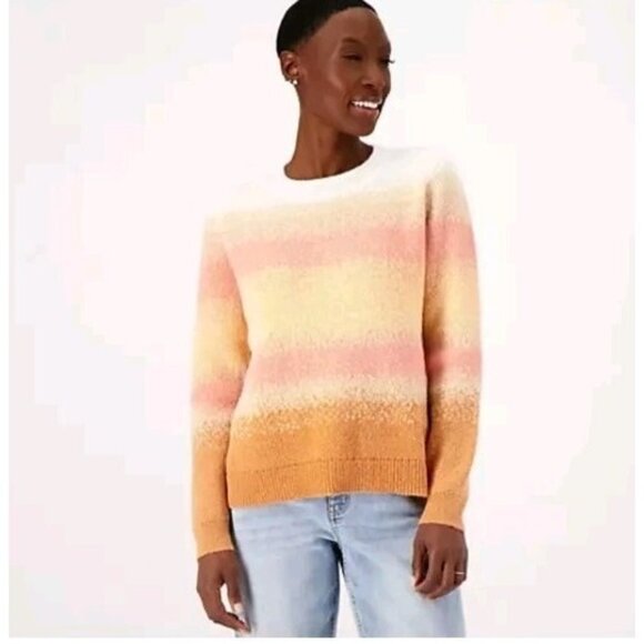 Candace Cameron Bure Sunburst Ombre Sweater Natural Stripe, Small A616370 - Picture 1 of 1
